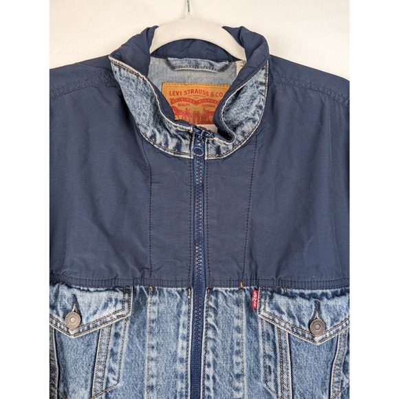 Levis Mens Trucker Jacket Mixed Denim Nylon Full Zip Jacket L Western Workwear - Picture 5 of 10